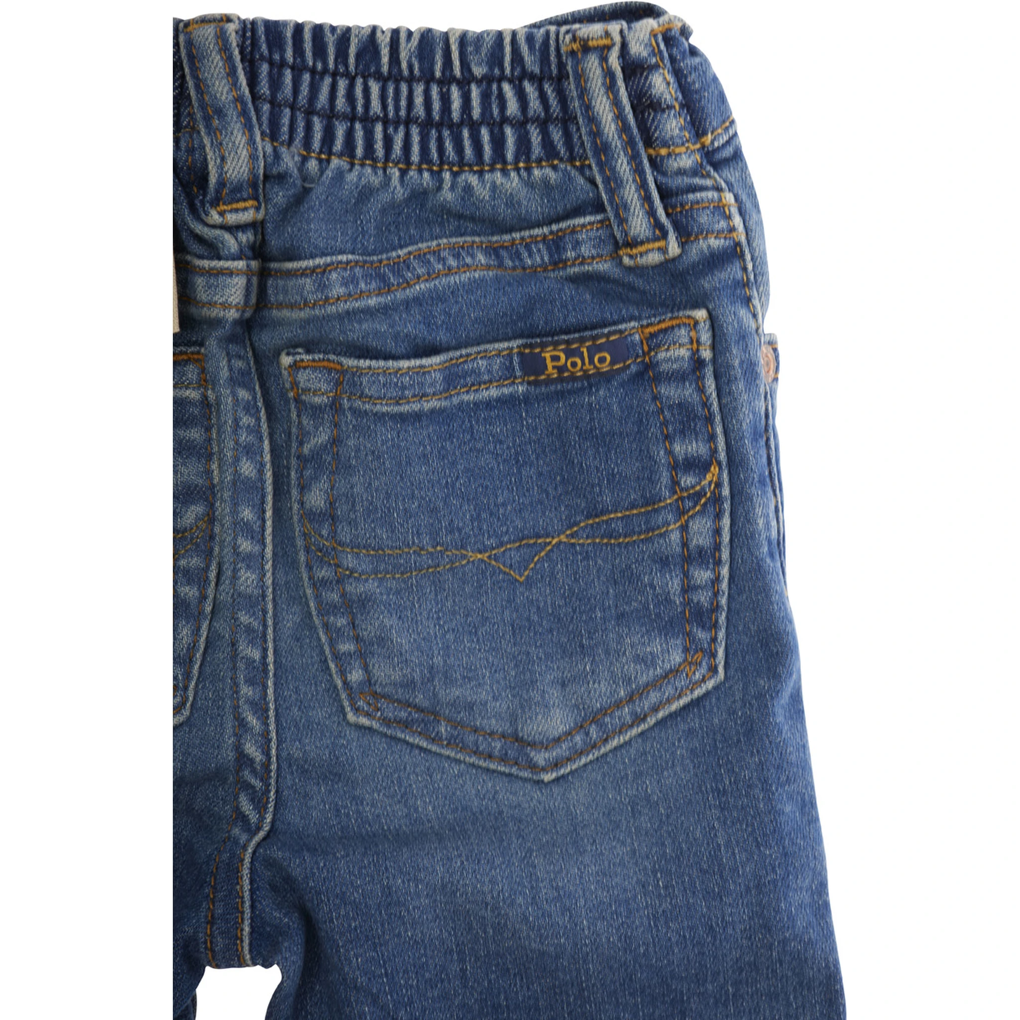 Blue Jeans with Elasticised Waist and Logo on Back in Cotton Baby