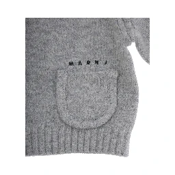 Grey Crew Neck Sweater with Logo Lettering on the Front in Wool Blend Baby