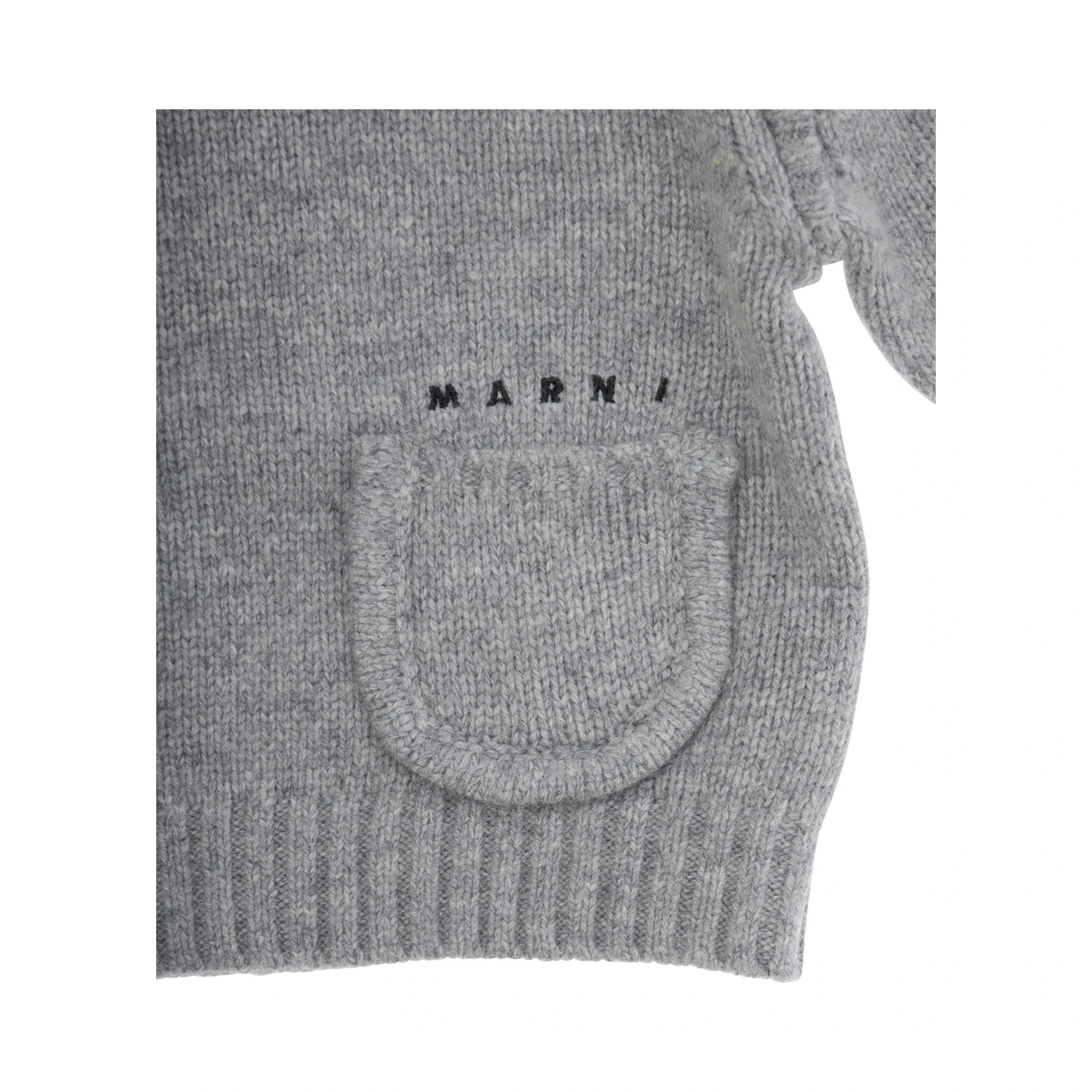 Grey Crew Neck Sweater with Logo Lettering on the Front in Wool Blend Baby