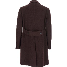 Arden Bordeaux Double-Breasted Coat with Notched Revers in Wool and Cashmere Man