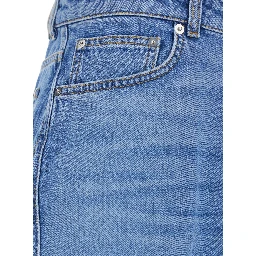 Blue Jeans with Logo Patch on the Rear and Wide Leg in Denim Woman