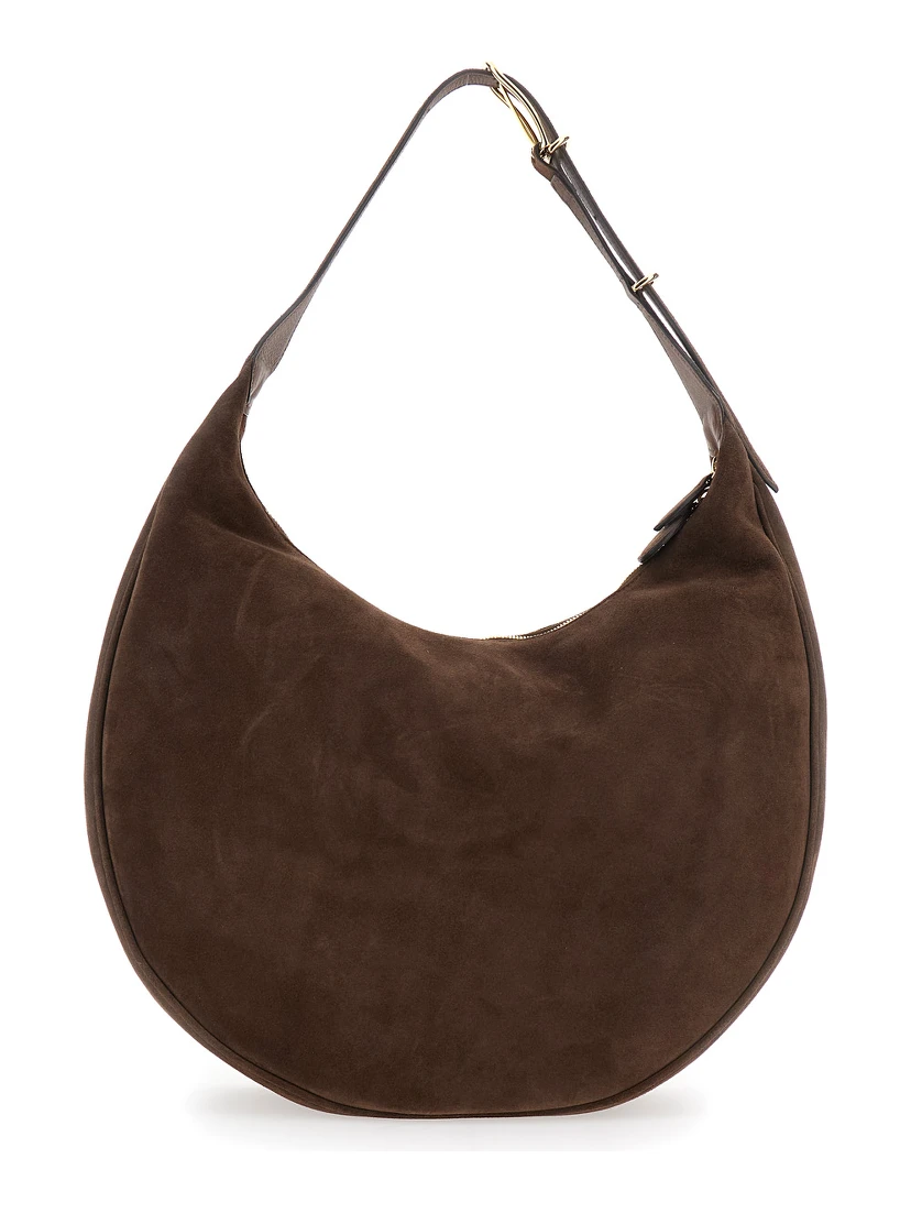 Brown Shoulder Bag with Top Handle in Suede Woman