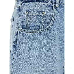 Blue Bermuda Pants with Logo Patch on the Rear in Denim Woman