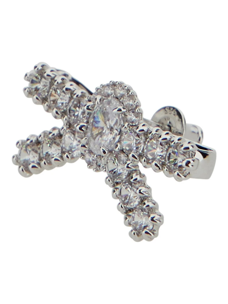 Metallic Earings with Gemstone Embellishments and Bow Design in Brass Blend Woman alternative