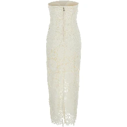 White Long Dress with Back Slit and Lace Details in Tech Fabric Woman