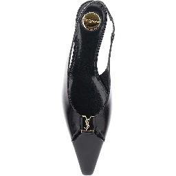 Babylone Black Slingback Ballet Shoes with Cassandre Plaque and Elastic Slingback Strap in Leather Woman