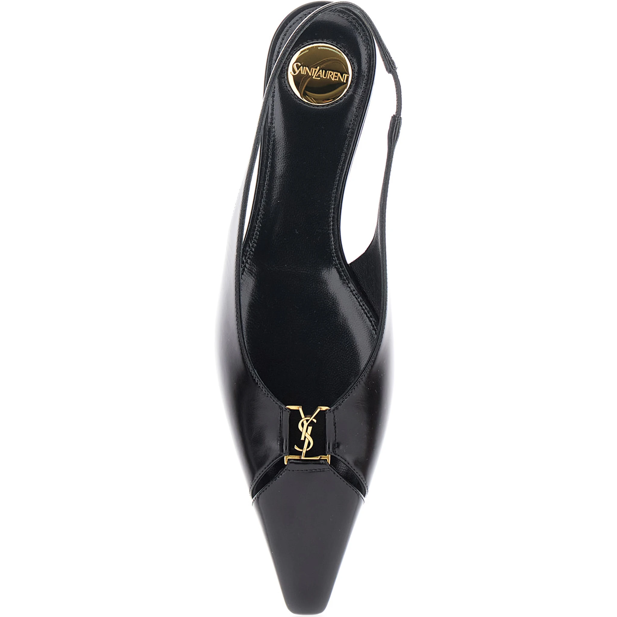 Babylone Black Slingback Ballet Shoes with Cassandre Plaque and Elastic Slingback Strap in Leather Woman