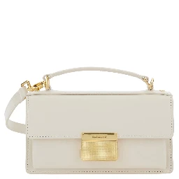 Venezia White Hangbag with Adjustable and Removable Shoulder Strap and Clasp Closure in Leather Woman