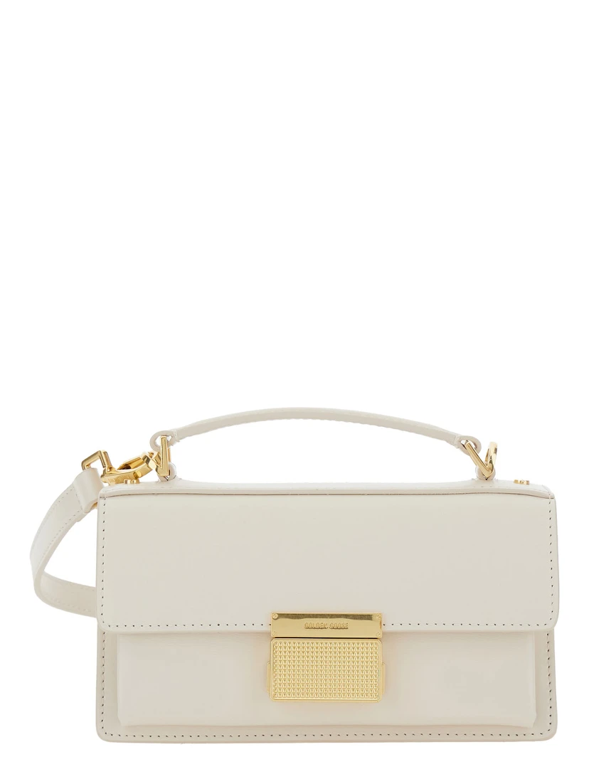 Venezia White Hangbag with Adjustable and Removable Shoulder Strap and Clasp Closure in Leather Woman