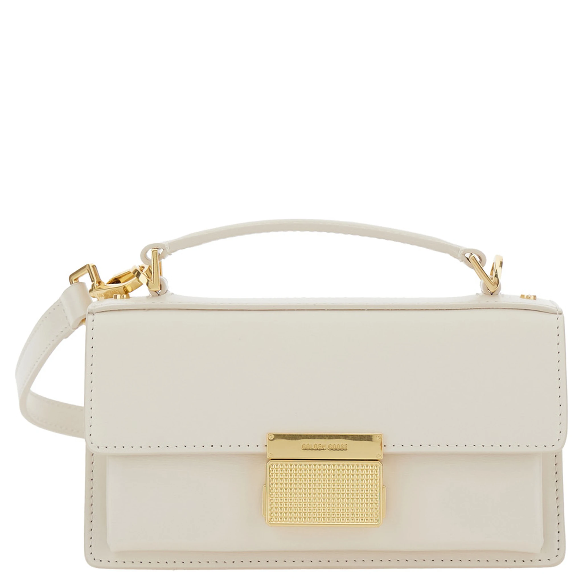 Venezia White Hangbag with Adjustable and Removable Shoulder Strap and Clasp Closure in Leather Woman