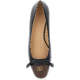 Black Ballet Shoes with Vlogo Plaque on Front in Leather Woman