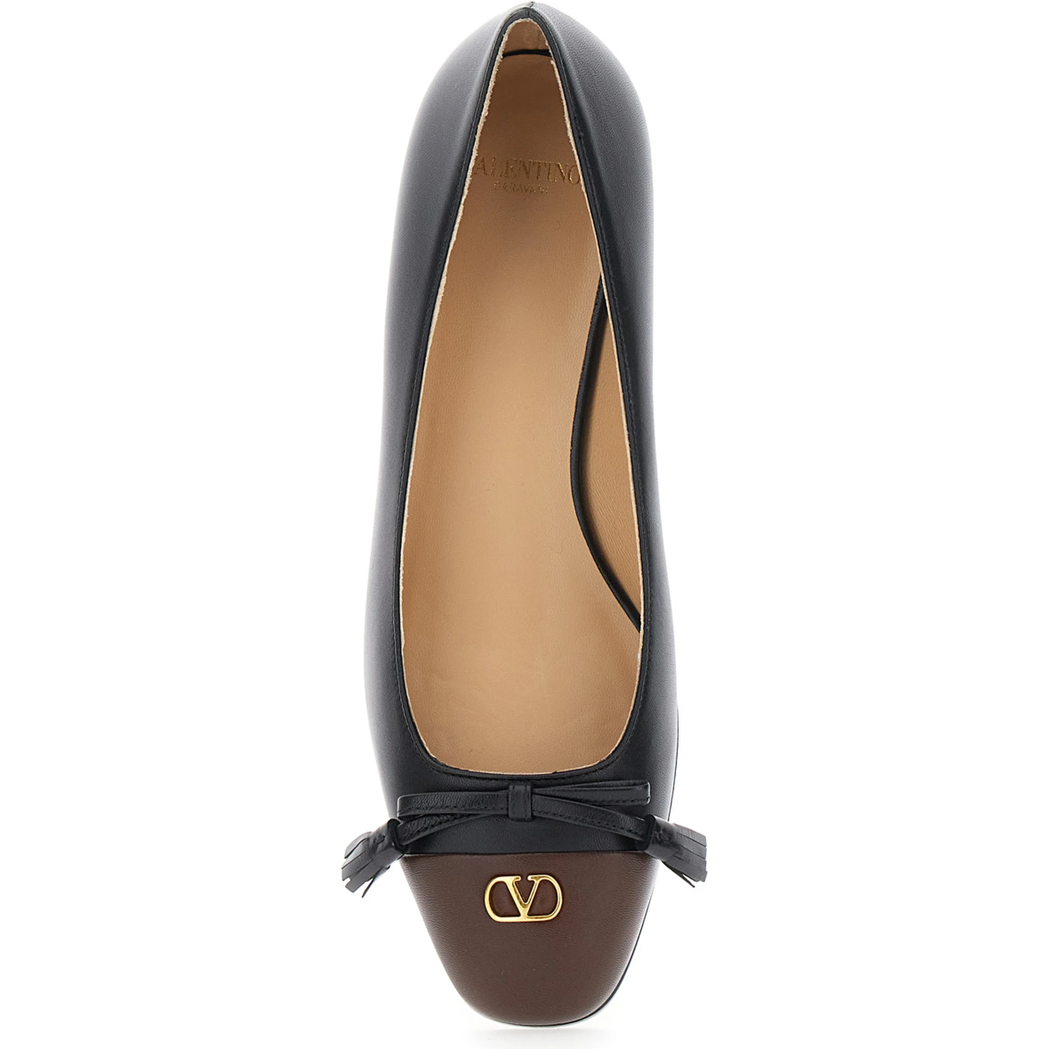 Black Ballet Shoes with Vlogo Plaque on Front in Leather Woman