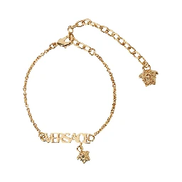 Metallic Bracelet with Medusa Charm and Logo Lettering Plaque in Metal Man