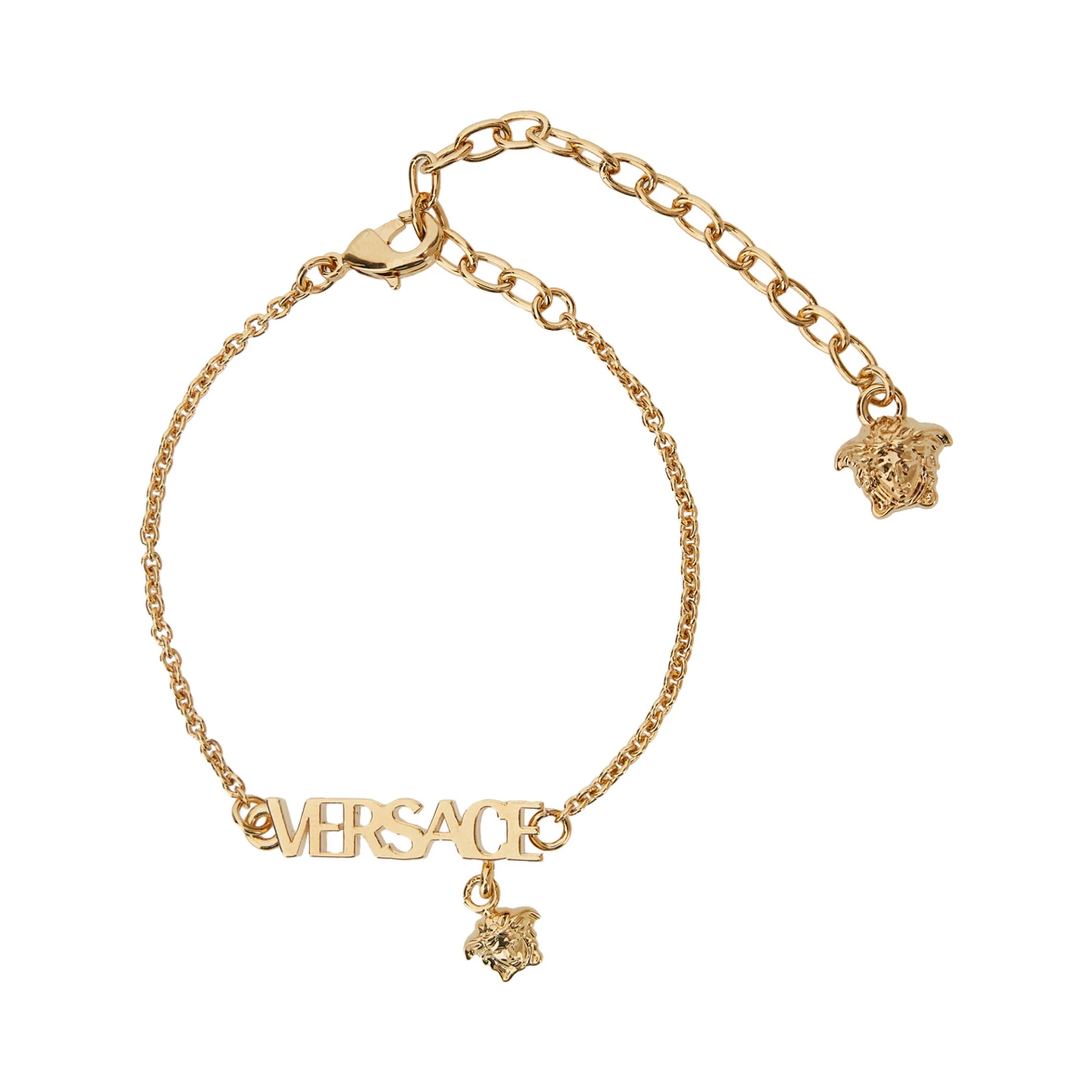 Metallic Bracelet with Medusa Charm and Logo Lettering Plaque in Metal Man