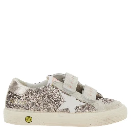 May School Grey Glittered Low Top Sneakers with Star Patch on the Side in Leather Blend Girl