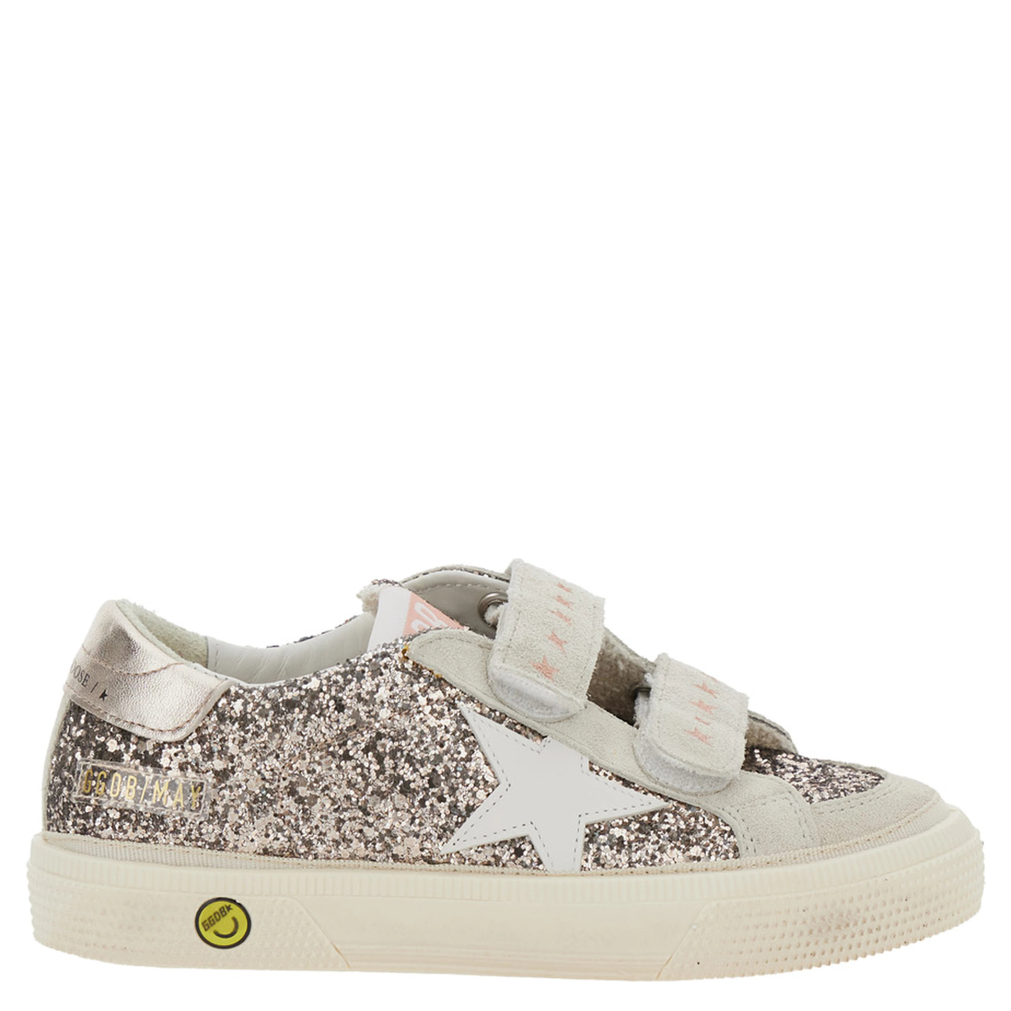 May School Grey Glittered Low Top Sneakers with Star Patch on the Side in Leather Blend Girl