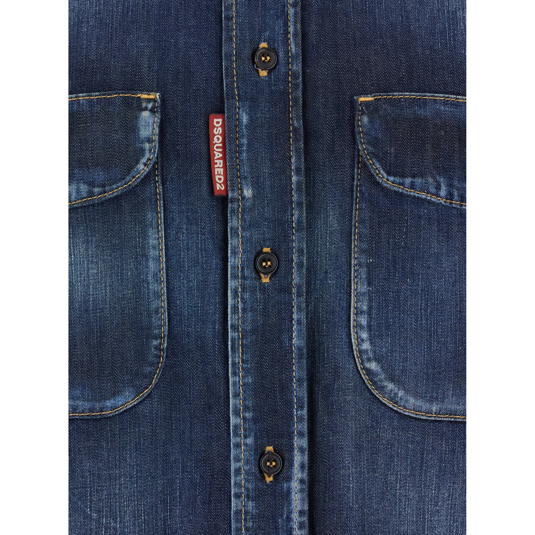 Blue Shirt with Pointed Collar and Elbow Patches in Denim Man