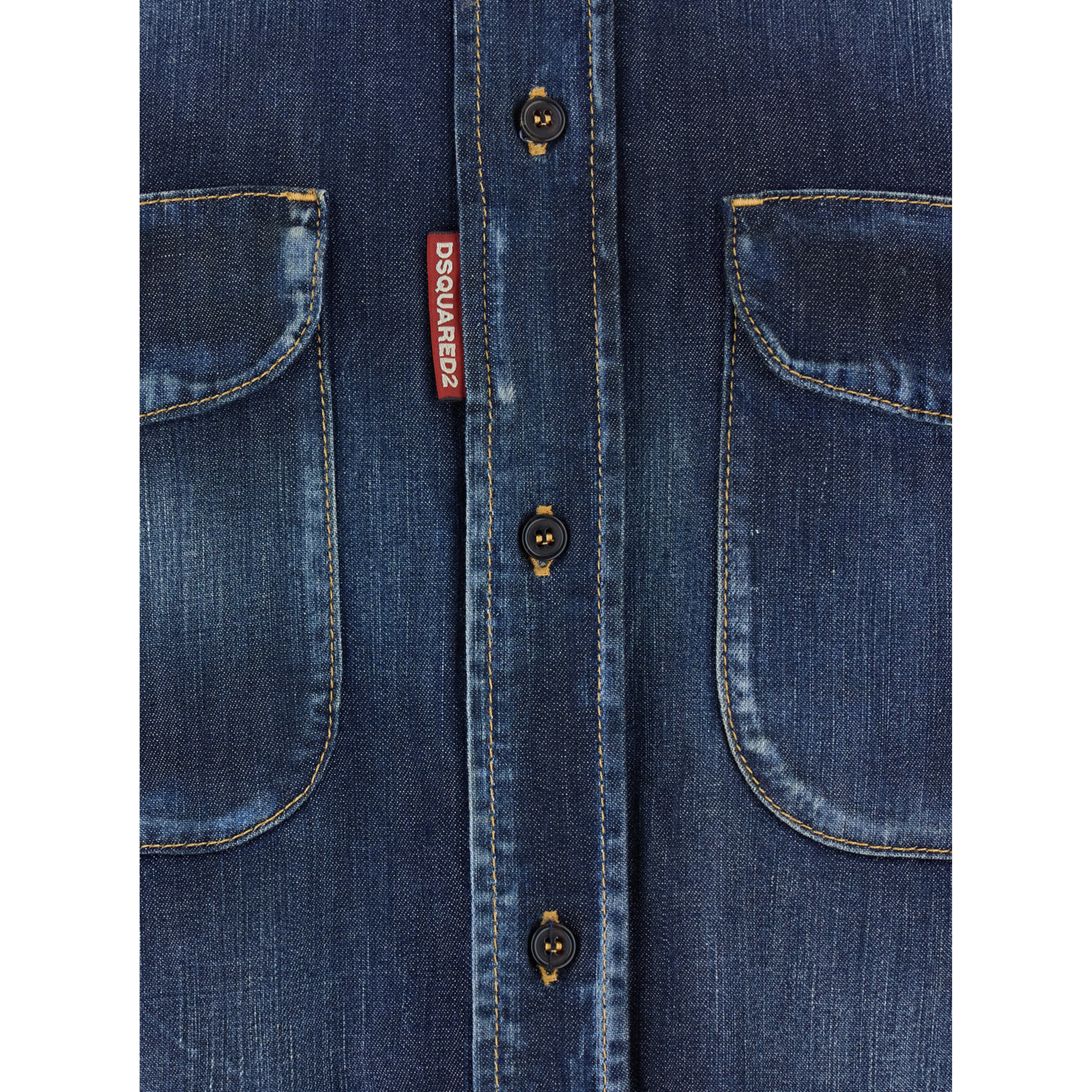 Blue Shirt with Pointed Collar and Elbow Patches in Denim Man