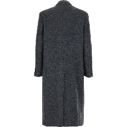 Grey Double-Breasted Coat with Classic Lapels in Wool Blend Man