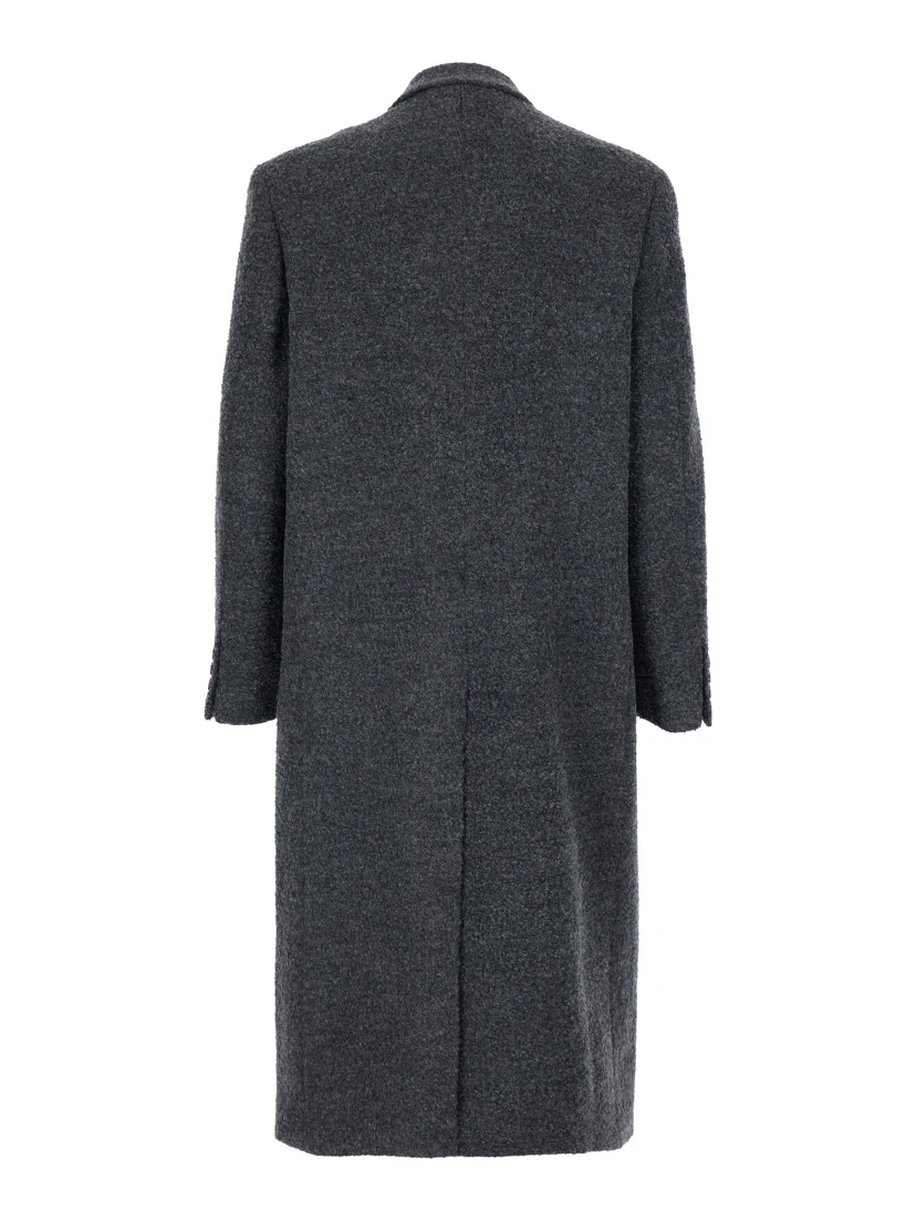 Grey Double-Breasted Coat with Classic Lapels in Wool Blend Man