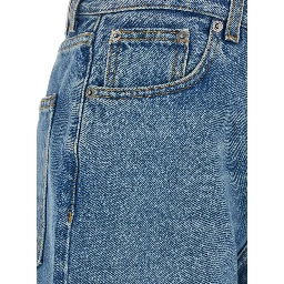 Korea Blue Jeans with Wide Leg and Logo Patch on the Rear in Denim Woman