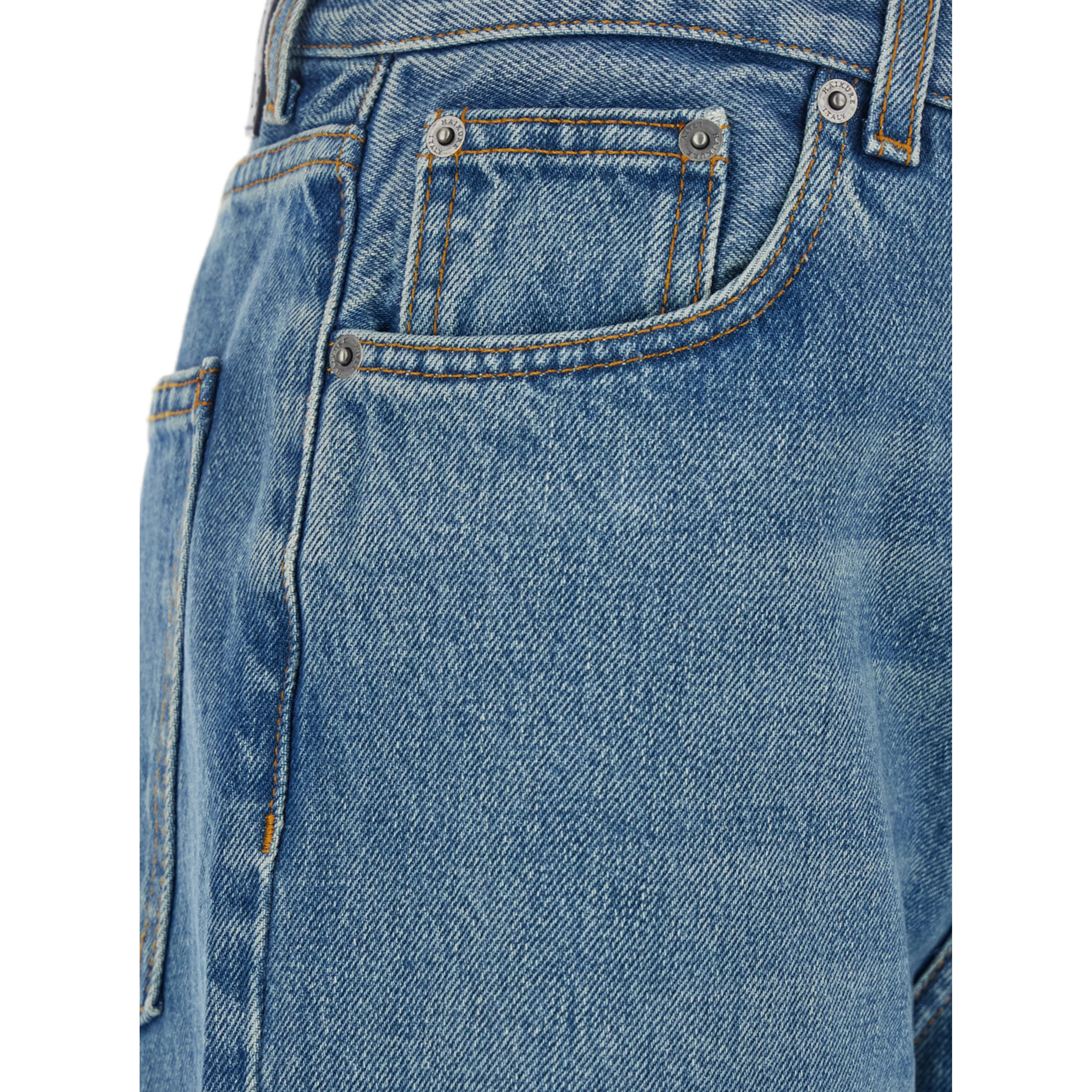 Korea Blue Jeans with Wide Leg and Logo Patch on the Rear in Denim Woman