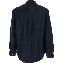 Blue Pinstriped Shirt with Pointed Collar in Wool Blend Man