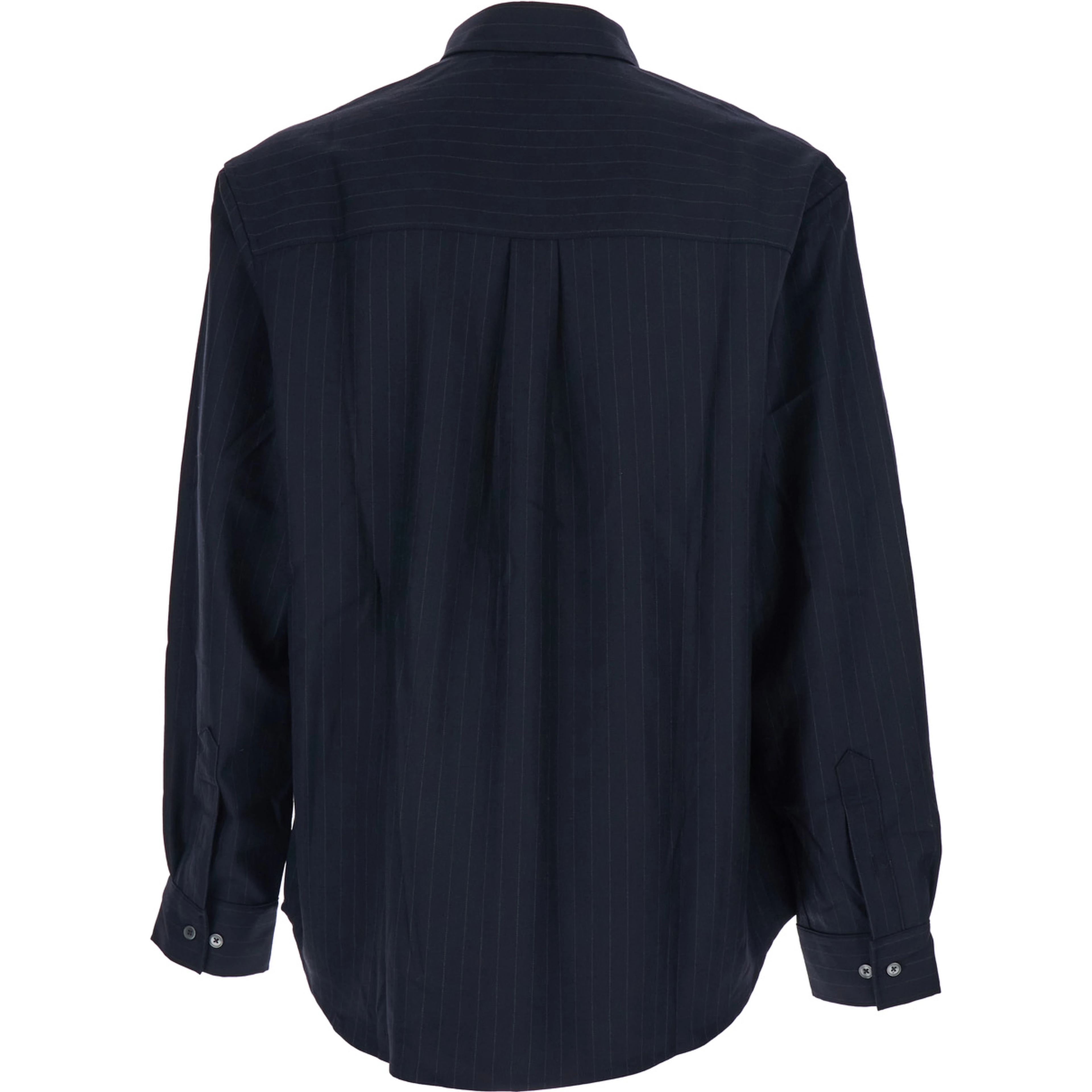 Blue Pinstriped Shirt with Pointed Collar in Wool Blend Man