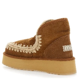 Mini Eskimo Beige Ankle Boots with Logo Patch on the Rear in Leather and Suede Woman