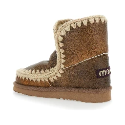 Eskimo Brown Ankle Boots with Crochet Details and Logo Patch on the Rear in Suede Woman