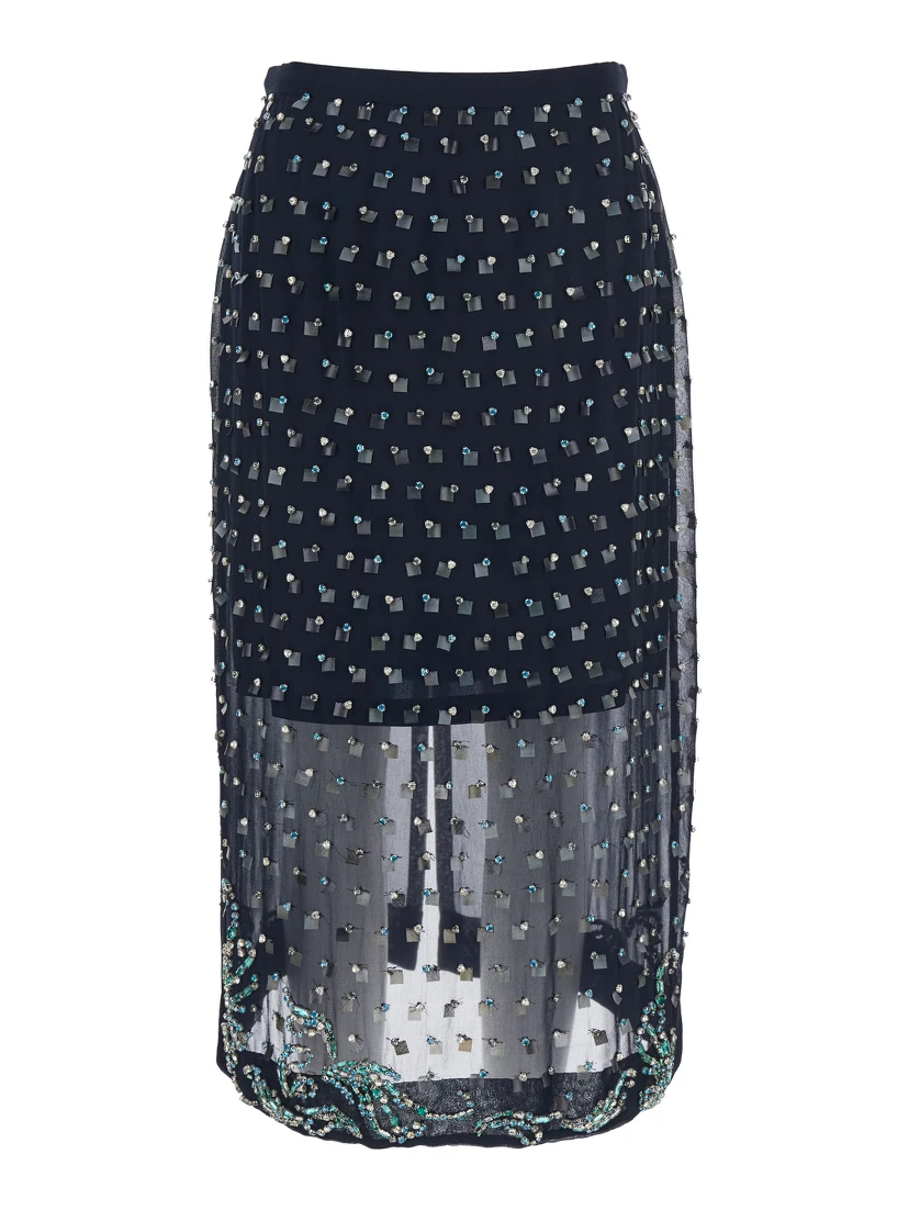 Sokna Blue Skirt with Rhinestone Embellishments on the Front and Rear Concealed Zip Closure in Viscose Woman