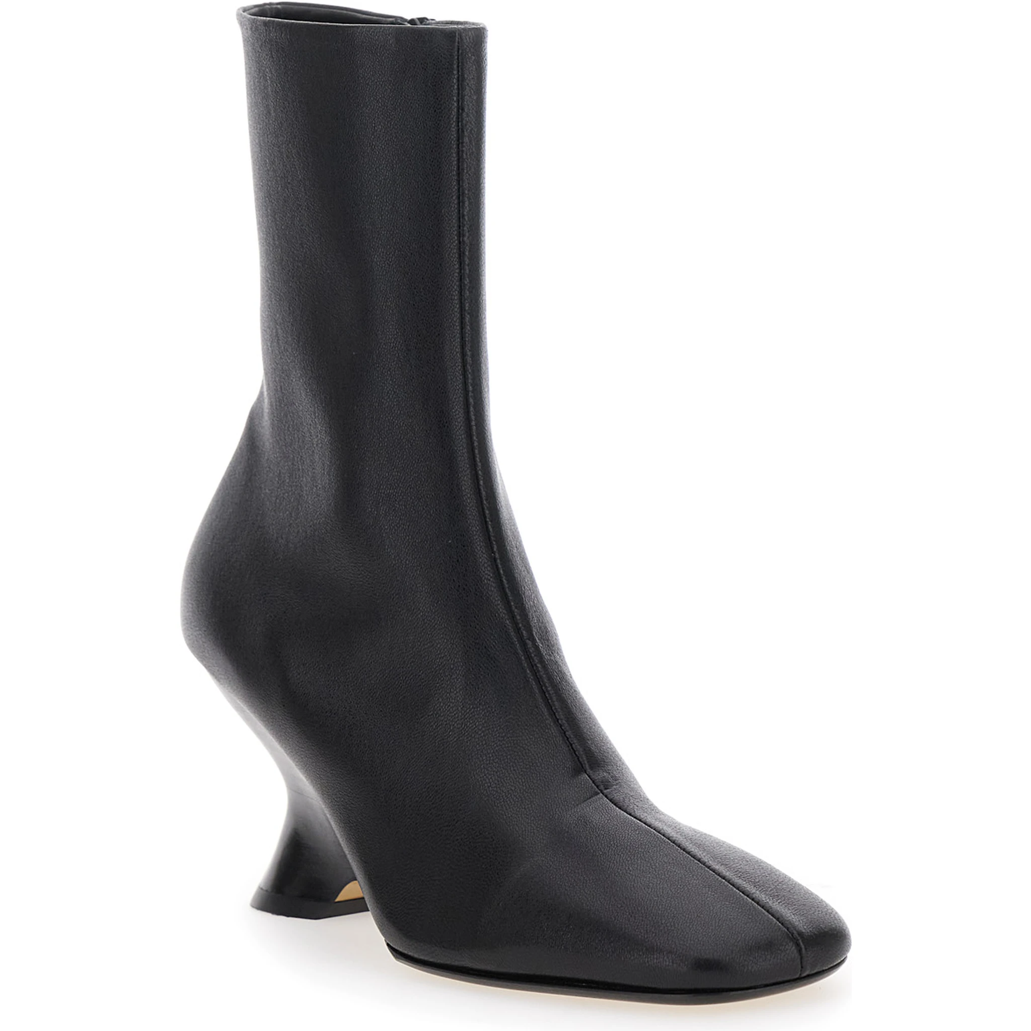 Black Ankle Boots with Rounded Toe in Leather Woman