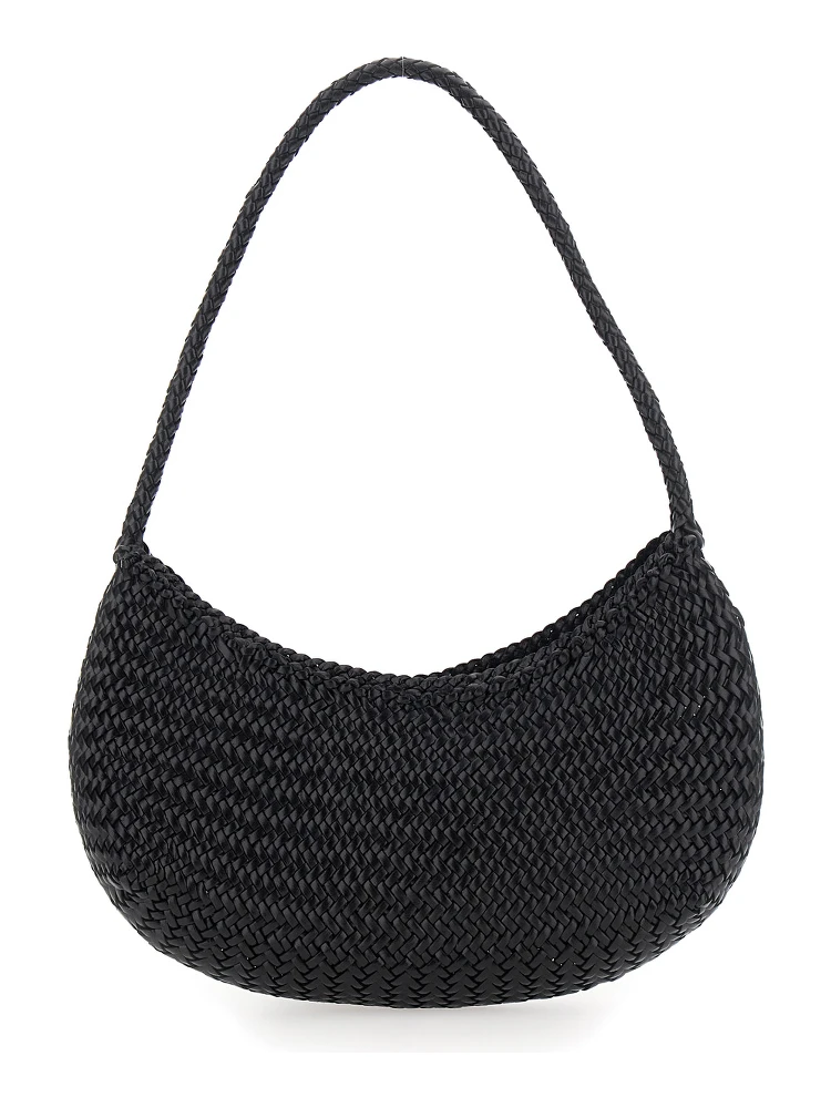 Black Crossbody Bag with Concealed Magnetic Closure and Interwoven Design in Leather Woman alternative