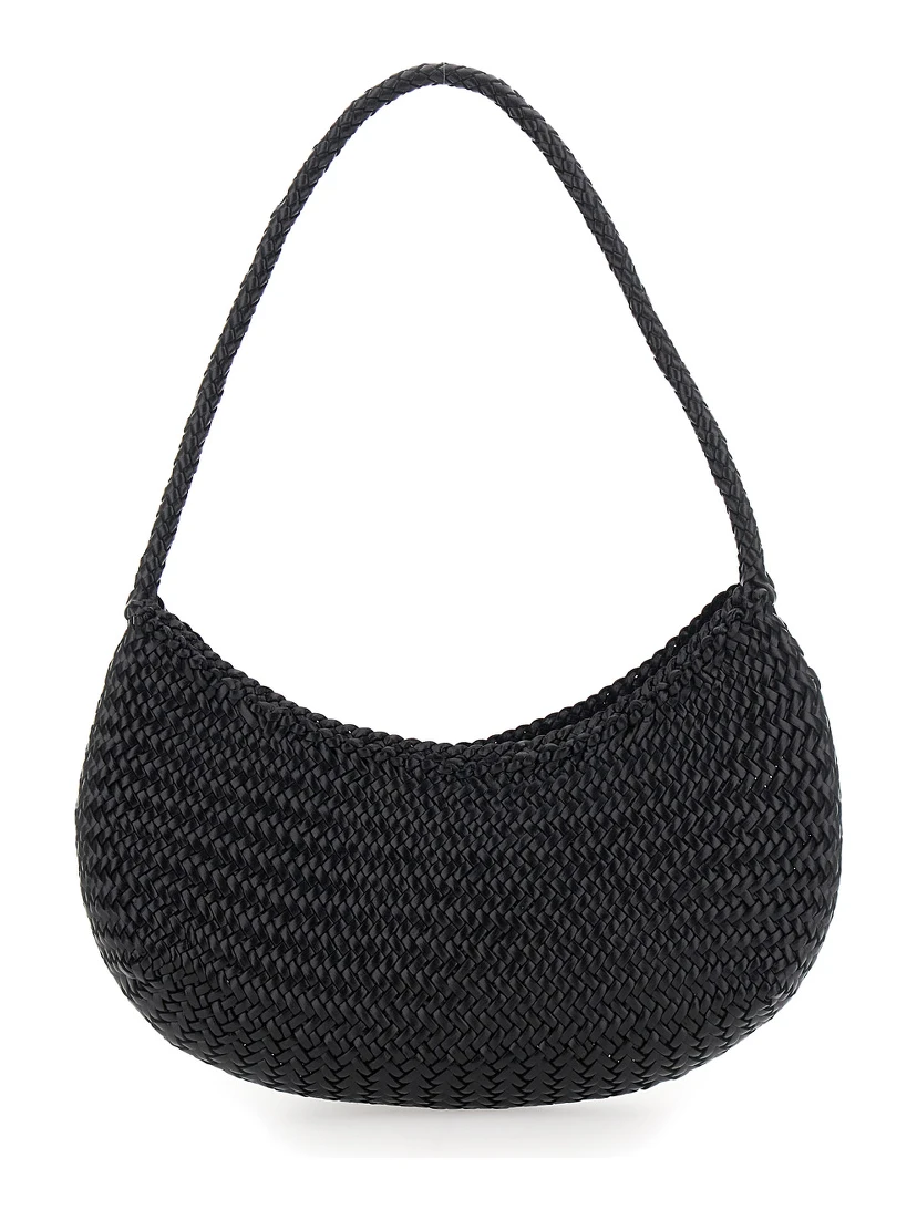 Black Crossbody Bag with Concealed Magnetic Closure and Interwoven Design in Leather Woman
