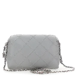 Fleming Grey Diamond Quilted Shoulder Bag with Chain-Link Shoulder Strap in Leather Woman