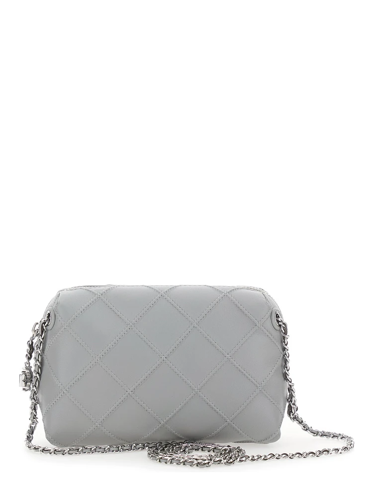Fleming Grey Diamond Quilted Shoulder Bag with Chain-Link Shoulder Strap in Leather Woman alternative