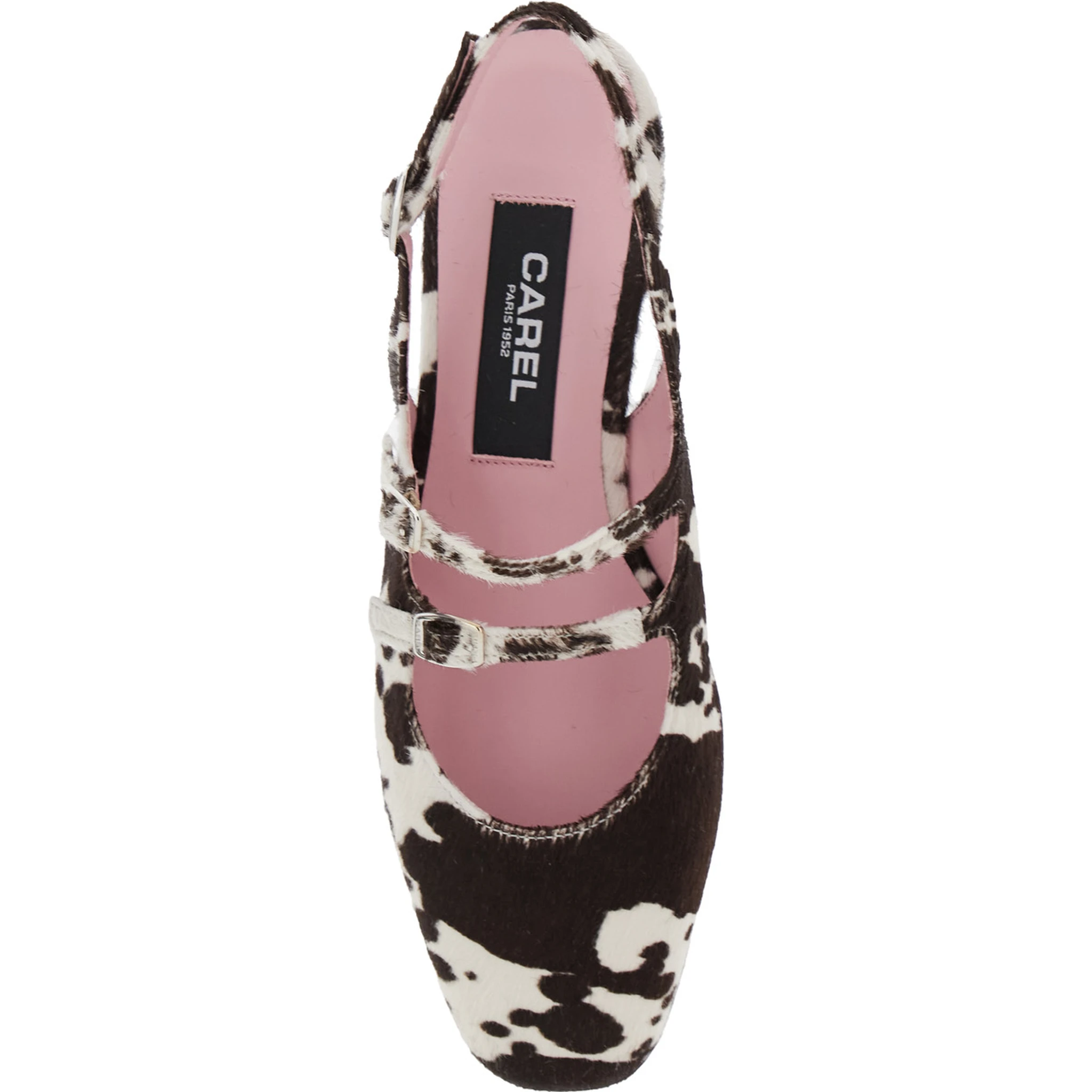 Multicolor Peche Slingback Ballet Shoes with Buckle Strap Closure and Cow Print in Leather Woman