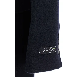 Bless Blue Double-Breasted Coat with Notched Revers and Logo Patch on the Cuff in Wool Blend Man