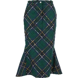 Green Skirt with All-Over Tartan Pattern in Cotton Woman