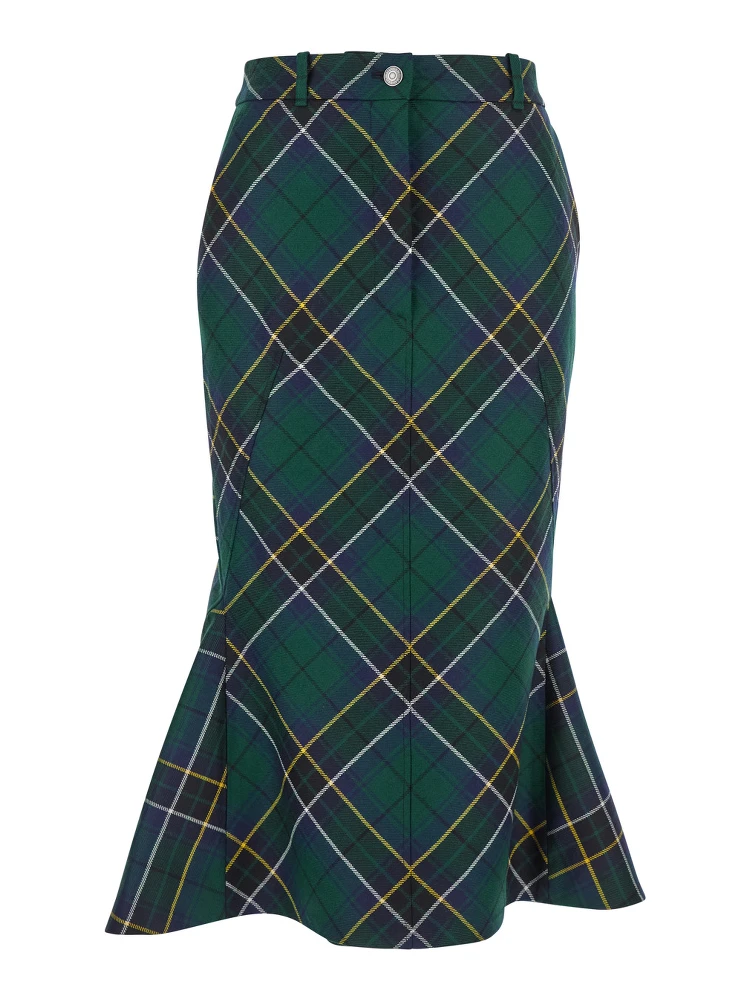 Green Skirt with All-Over Tartan Pattern in Cotton Woman