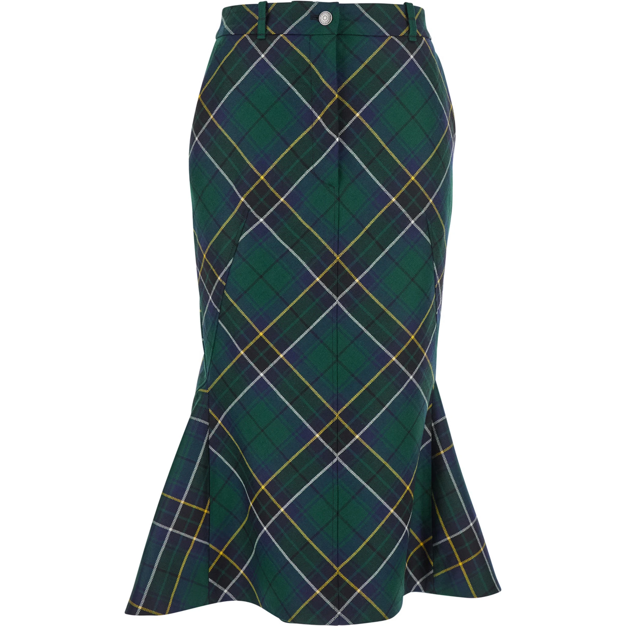 Green Skirt with All-Over Tartan Pattern in Cotton Woman