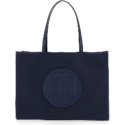 Ella Blue Large Tote Bag with Tonal Logo Detail in Tech Fabric Woman