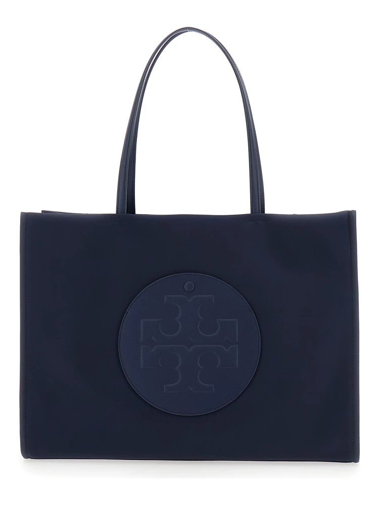 Ella Blue Large Tote Bag with Tonal Logo Detail in Tech Fabric Woman