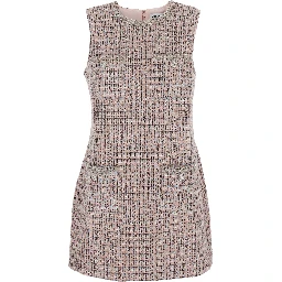 Pink Crewneck Sleeveless Mini Dress with Crystal Embellishments in Tech Fabric Woman