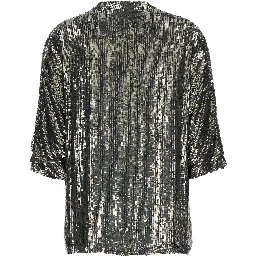 Metallic Sequin Blouse with V Neck in Tech Fabric Woman