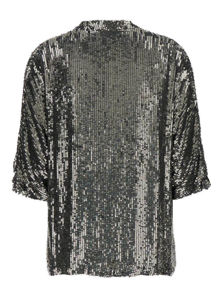 Metallic Sequin Blouse with V Neck in Tech Fabric Woman alternative
