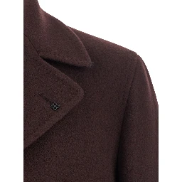 Arden Bordeaux Double-Breasted Coat with Notched Revers in Wool and Cashmere Man