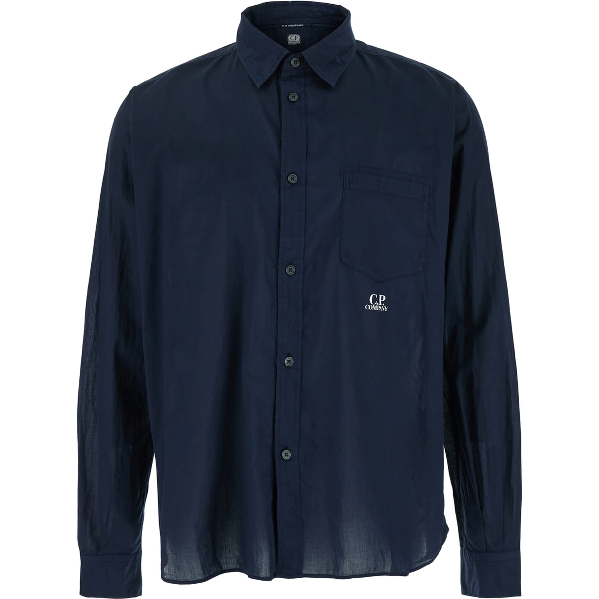 Blue Shirt with Classic Collar and Logo Lettering on the Front in Cotton Man