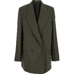 Green Double-Breasted Jacket with Peak Revers in Wool Blend Woman
