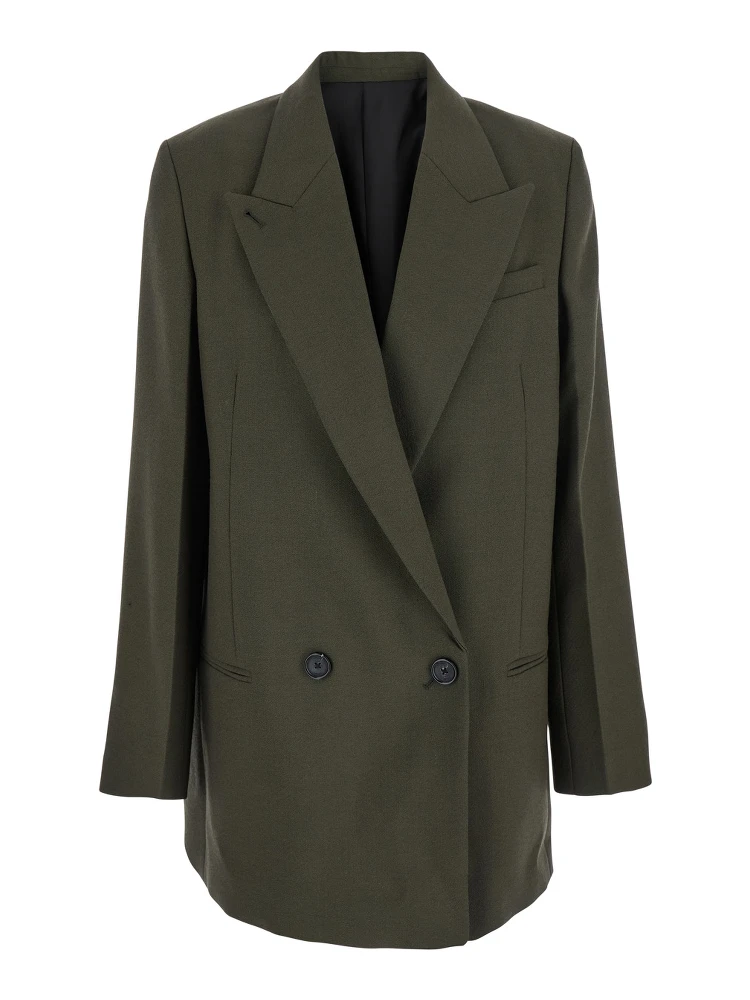 Green Double-Breasted Jacket with Peak Revers in Wool Blend Woman